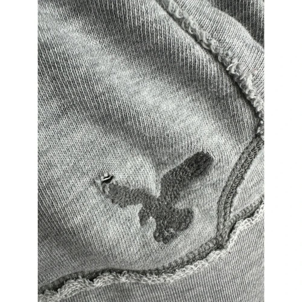 Y2K American Eagle Gray Full Zip Hoodie Women's Large Fleece Lined 2000s Preppy - Picture 15 of 16